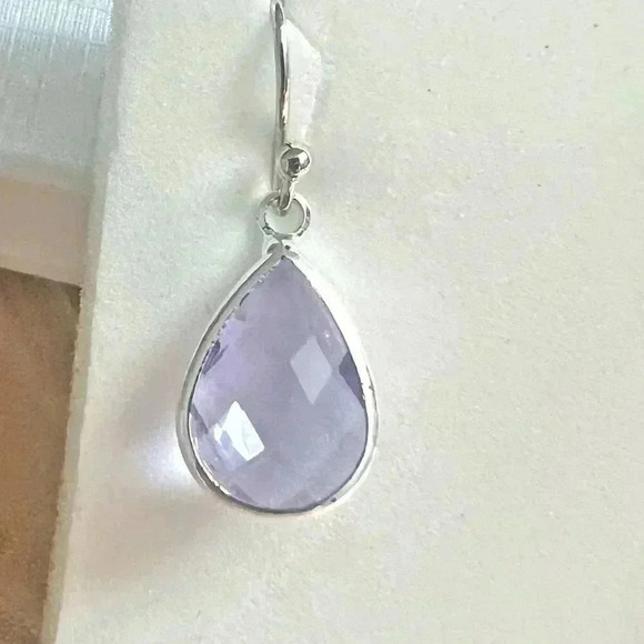 Lavender Teardrop Glass Crystal Dangle Earrings - Picture 7 of 11